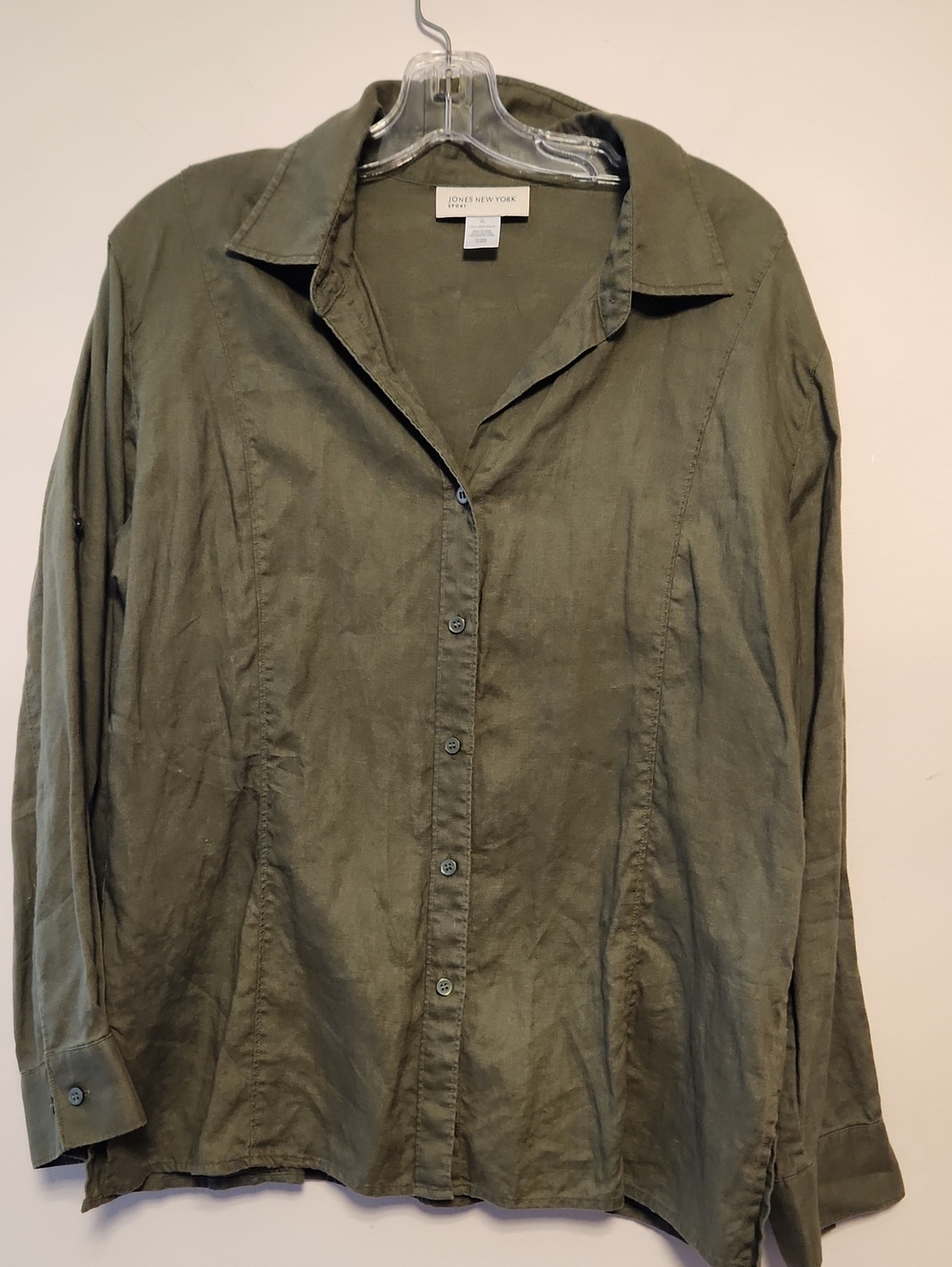 Jones New York Sport Linen Button Down Shirt Women's XL - Olive